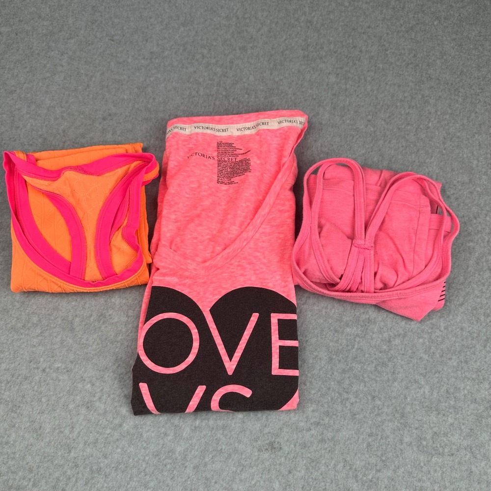 Victoria Secret VSX Sport Tank Top Tee Bundle Pink Orange Women Size S L 3pc Lot